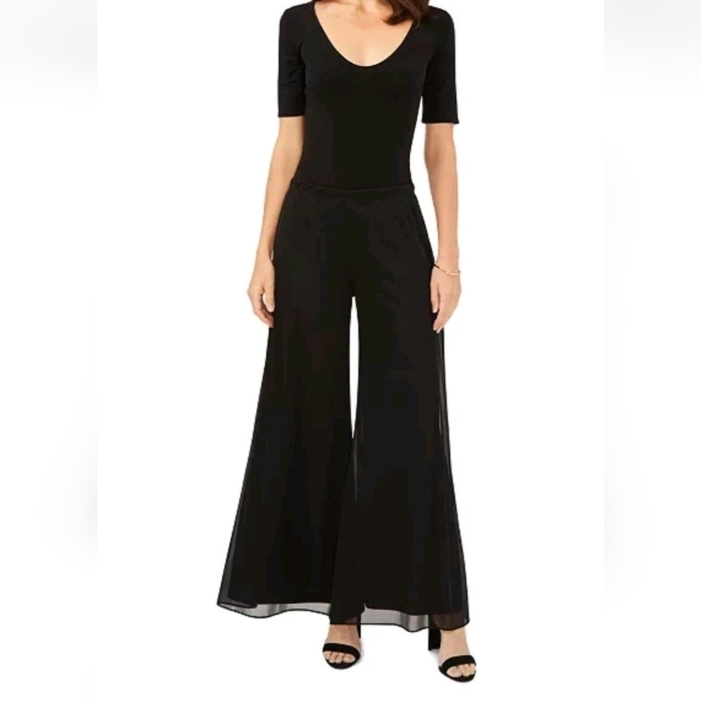 MSK Mesh Wide Leg Dress Pants Sheer Black Palazzo Chiffon Flowy Boho Goth L